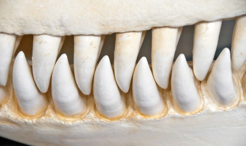 Las orcas tienen 48 dientes cónicos distribuidos equitativamente entre la mandíbula superior e inferior.